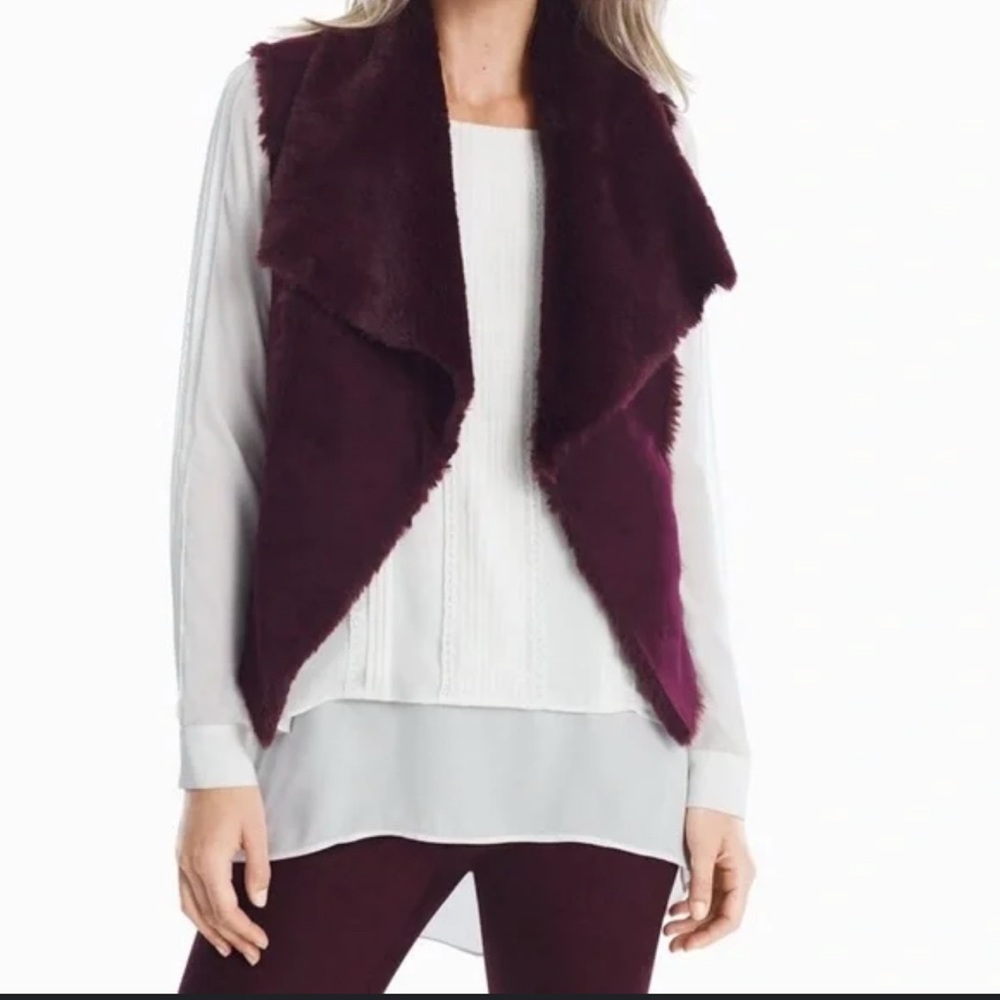 White House Black Market Faux Fur Suede RichLuxe Burgundy Vest W/ side pockets M